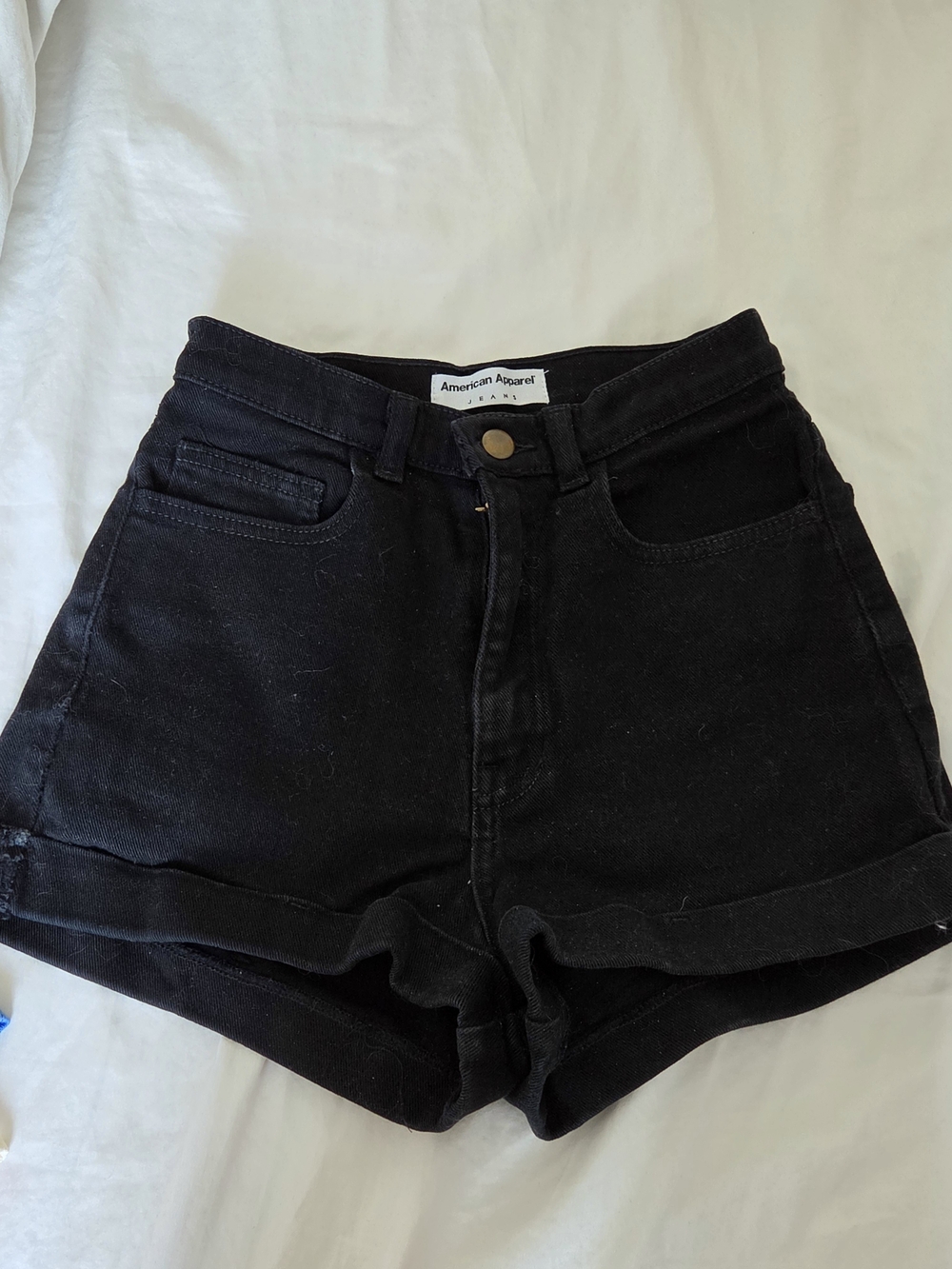 American Apparel Black High-Waist Cuffed Denim Shorts